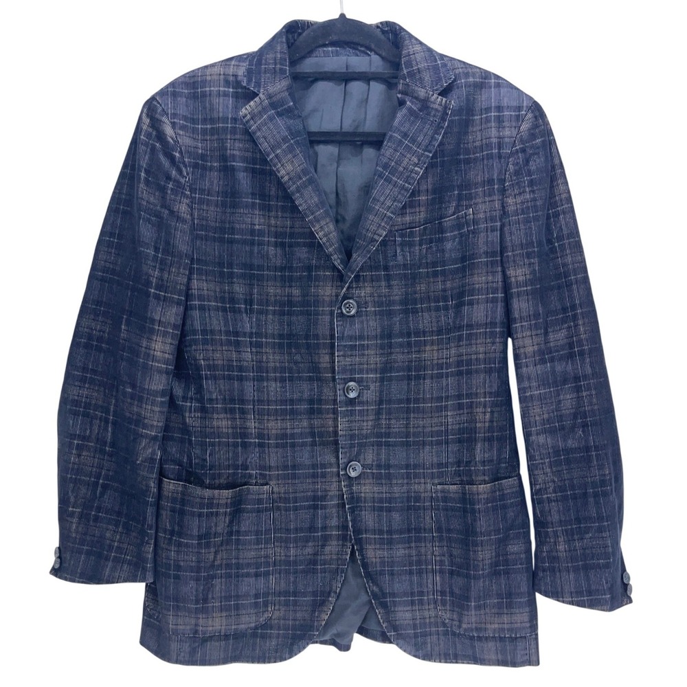 Alessandro Cantarelli Navy Plaid Corduroy Blazer Size 52 IT 42 US Made in Italy